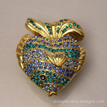 Factory direct cheap alloy fish with crystal jewelry box